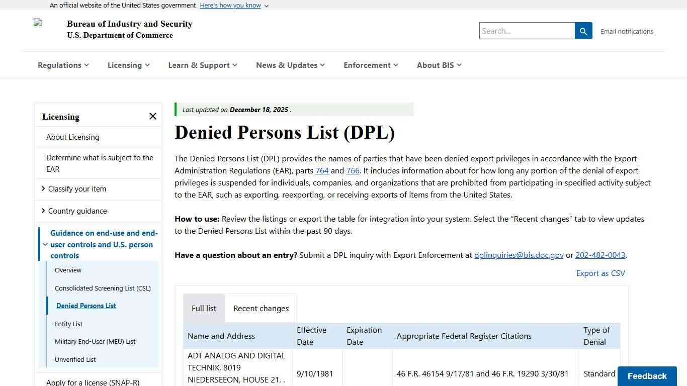 Licensing Bureau of Industry and Security